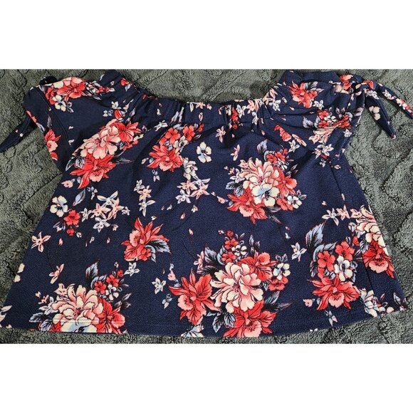 Ivoire Women's Floral Print Off The Shoulder Crop Top Blouse Size Large - Picture 2 of 7